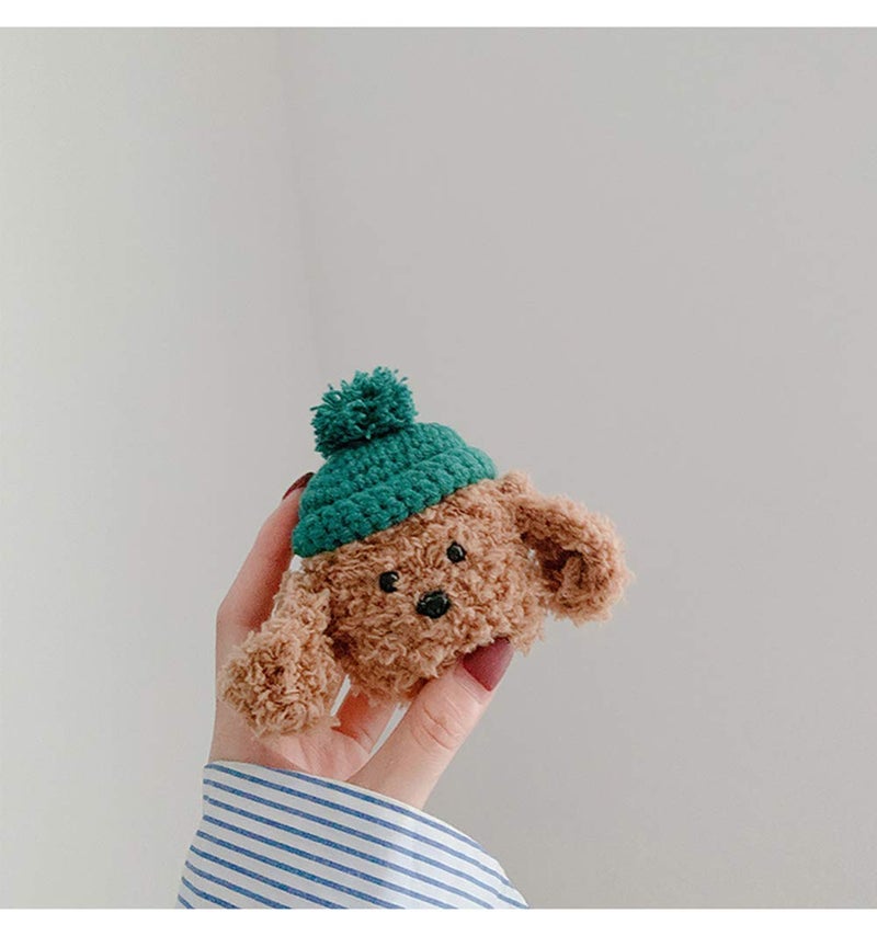 SGVAHY Furry Case for AirPods 1&2 Funny Cute 3D Cartoon Plush Design Teddy Green Ball Hat Soft Warm Fluffy Cover with Keychain Kawaii Anti-Fall Protective Case Women Girls - Image 2